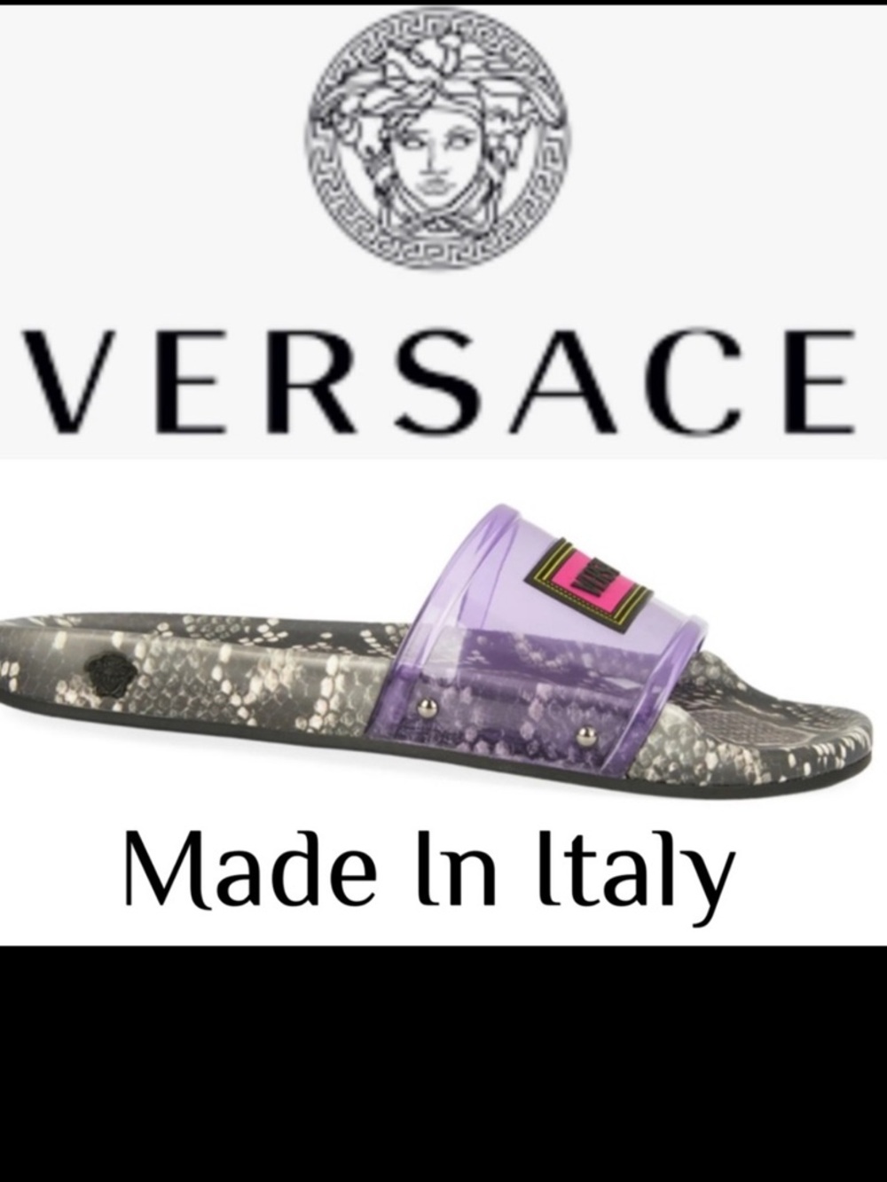 Versace Medusa Head Clear Purple Jelly Slides Snakeskin Footbed Size 7